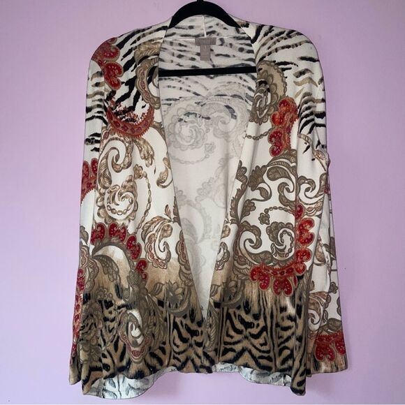 Chico's Size M Cardigan Boho Paisley Animal Print Open Front - Picture 1 of 7